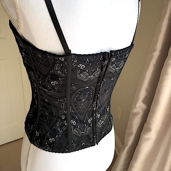 Cropped jacquard bustier black navy blue - Picture 2 of 6